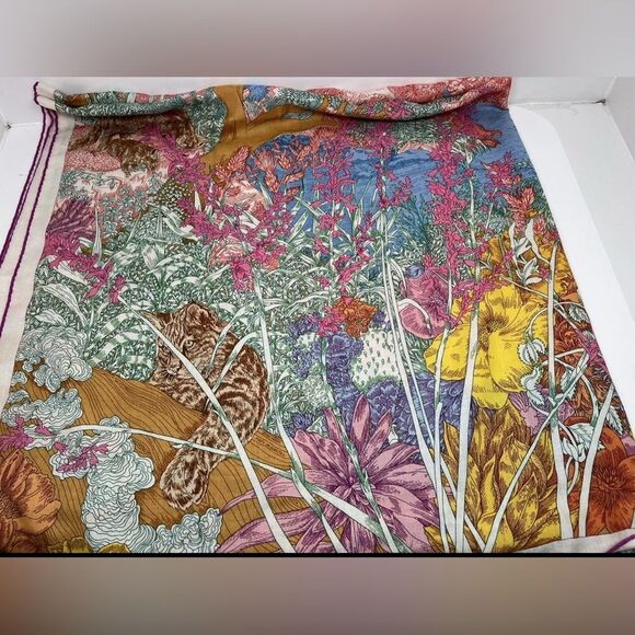 Hermes Shawl Scarf Retour a la Nature Stole Floral Cashmere Silk Auth 140 cm - Picture 5 of 9